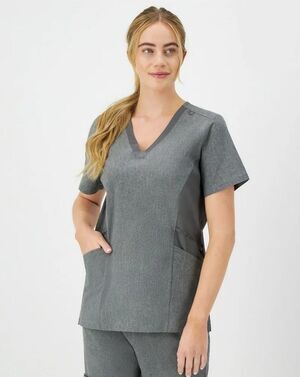 Hanes Comfort Fit Scrubs Women's Vneck Scrub Top Shirt Ebony Heather Gray Size M